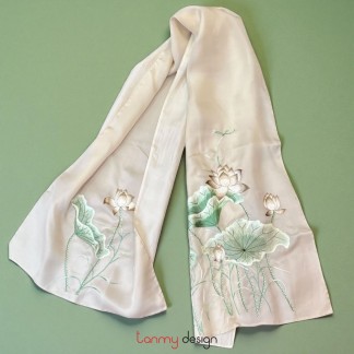 Cream silk scarf hand-embroidered with the lotus 55*200 cm- Different models